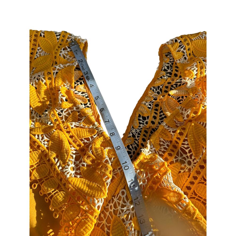 Aijek Yellow Marianna Eyelet Party Lace Embroidered Ruffle Mini Dress Size 2 - Picture 9 of 11